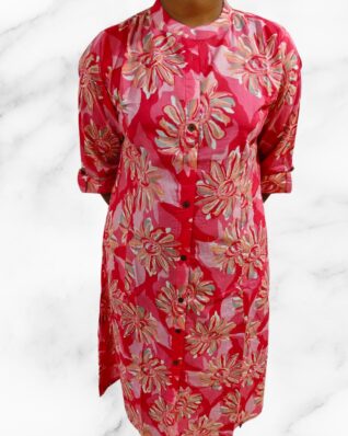 Pink Printed Cotton Straight Kurta