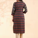 Black Animal Print Straight Cotton Stitched Kurta 2