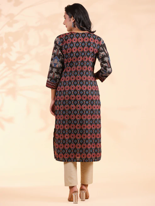 Black Animal Print Straight Cotton Stitched Kurta 2 Black Animal Print Straight Cotton Stitched Kurta 2