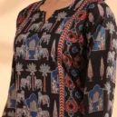 Black Animal Print Straight Cotton Stitched Kurta 5