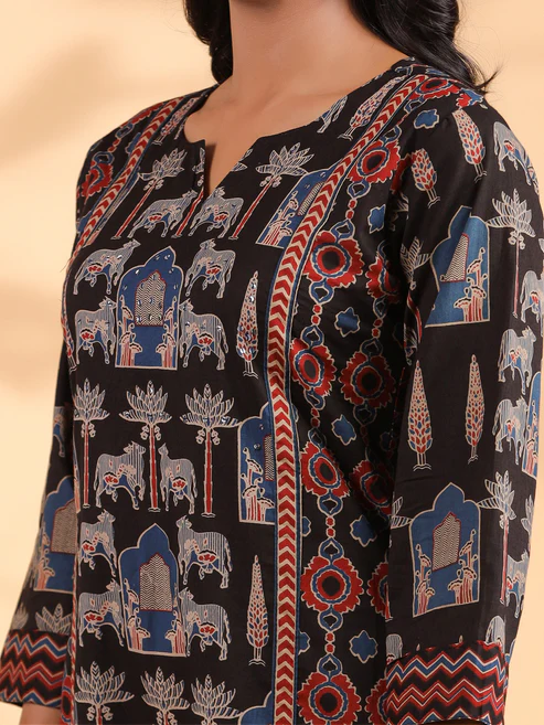 Black Animal Print Straight Cotton Stitched Kurta 5 Black Animal Print Straight Cotton Stitched Kurta 5