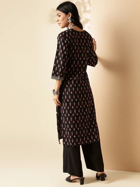 Black Block Printed Straight Cotton Kurta 2 Black Block Printed Straight Cotton Kurta 2