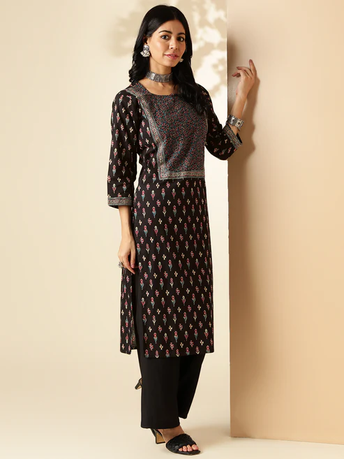 Black Block Printed Straight Cotton Kurta 3 Black Block Printed Straight Cotton Kurta 3