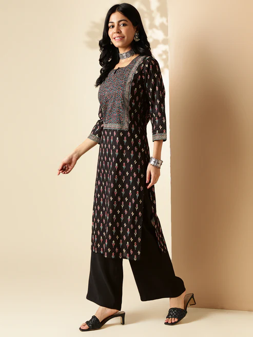 Black Block Printed Straight Cotton Kurta 4 Black Block Printed Straight Cotton Kurta 4