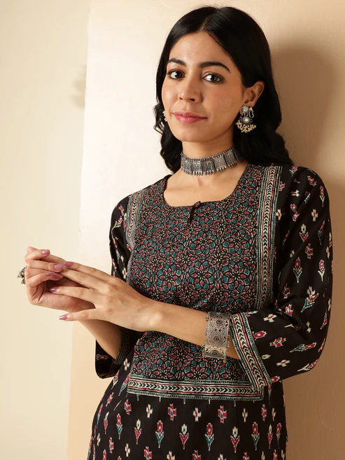 Black Block Printed Straight Cotton Kurta 5 Black Block Printed Straight Cotton Kurta 5