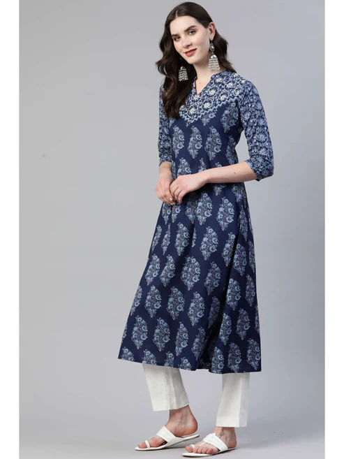 Blue A-Line Cotton Kurta 3 Blue A-Line Cotton Kurta 3