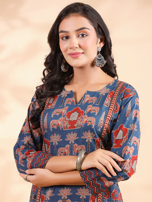 Blue Animal Print Straight Cotton Stitched Kurta 5 Blue Animal Print Straight Cotton Stitched Kurta 5
