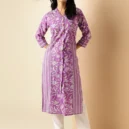 Lavender Floral Print Straight Cotton Kurta1
