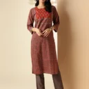 Maroon Kalamkari Print Straight Cotton Kurta1