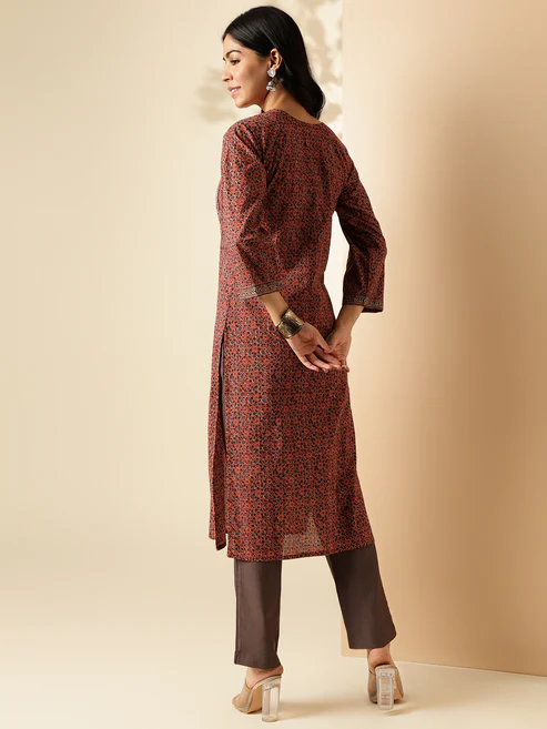 Maroon Kalamkari Print Straight Cotton Kurta2 Maroon Kalamkari Print Straight Cotton Kurta2