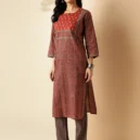 Maroon Kalamkari Print Straight Cotton Kurta4