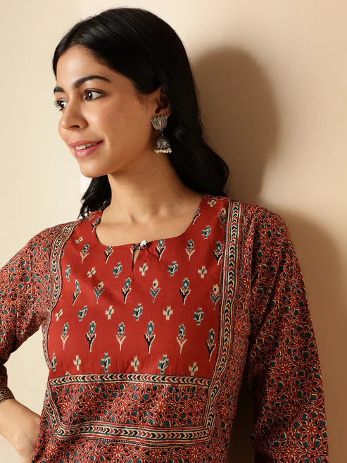 Maroon Kalamkari Print Straight Cotton Kurta5 Maroon Kalamkari Print Straight Cotton Kurta5