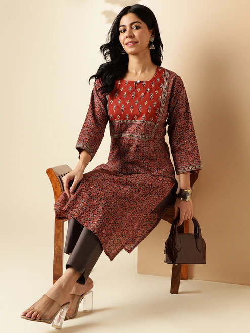 Maroon Kalamkari Print Straight Cotton Kurta6 Maroon Kalamkari Print Straight Cotton Kurta6