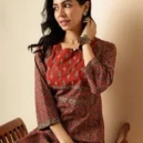 Maroon Kalamkari Print Straight Cotton Kurta7