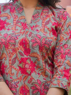 Pink And Teal Green Cotton Kurta6