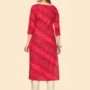 Red Bandhani Embroidered Straight Cotton Kurta2
