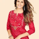 Red Bandhani Embroidered Straight Cotton Kurta6