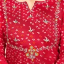 Red Bandhani Embroidered Straight Cotton Kurta8