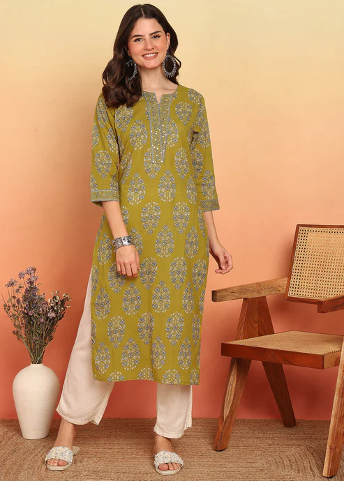 Yellow Floral Printed Straight Cotton Stitched Kurta1 Yellow Floral Printed Straight Cotton Stitched Kurta1