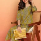 Yellow Floral Printed Straight Cotton Stitched Kurta5
