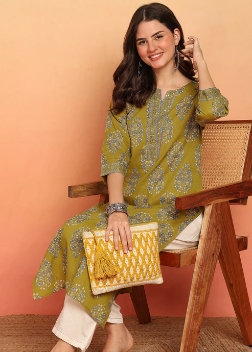 Yellow Floral Printed Straight Cotton Stitched Kurta5 Yellow Floral Printed Straight Cotton Stitched Kurta5