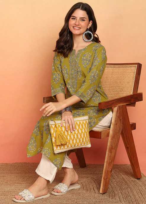 Yellow Floral Printed Straight Cotton Stitched Kurta6 Yellow Floral Printed Straight Cotton Stitched Kurta6