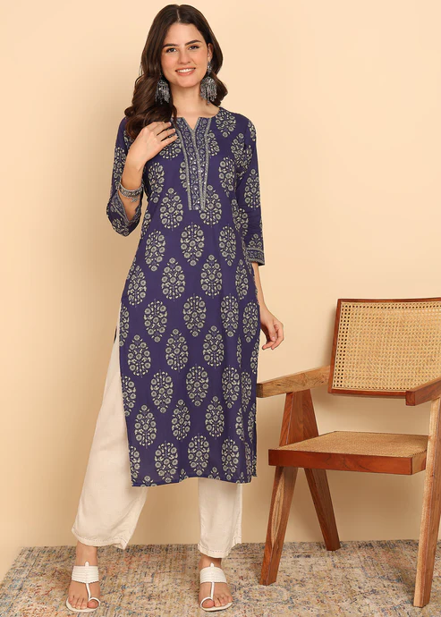 ndigo Blue Floral Printed Straight1 ndigo Blue Floral Printed Straight1