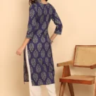 ndigo Blue Floral Printed Straight2