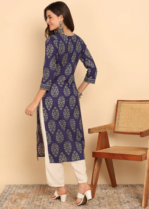 ndigo Blue Floral Printed Straight2 ndigo Blue Floral Printed Straight2