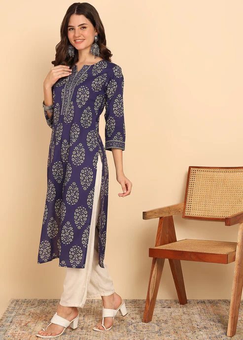 ndigo Blue Floral Printed Straight3 ndigo Blue Floral Printed Straight3