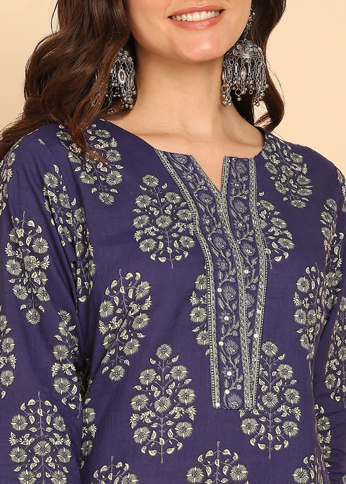 ndigo Blue Floral Printed Straight6 ndigo Blue Floral Printed Straight6