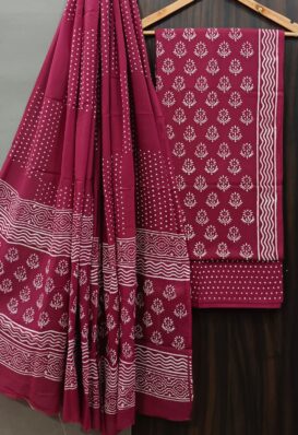 Cotton Dress Material with cotton dupatta - maroon