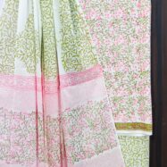 White with light green and pink flower print