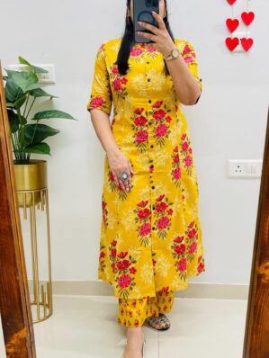 Yellow with flower print kurti Palazza